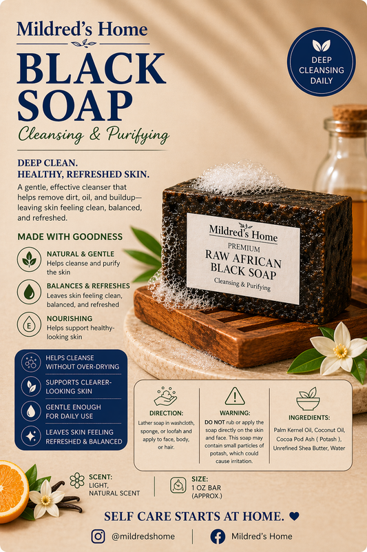 Daily Black Soap-Natural Cleaner- Mildreds Home-Clear Skin-full