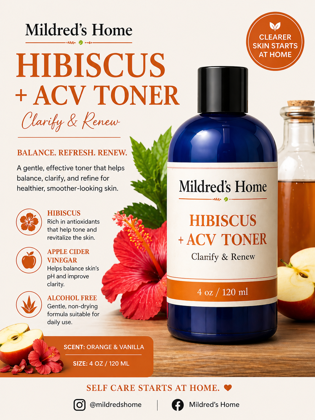 Daily Toner- Hibiscus ACV- Mildreds Home- Toners-clear